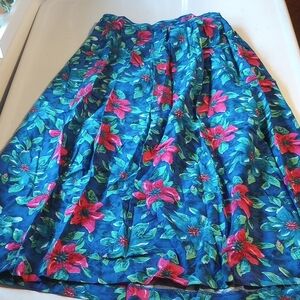 Liz Baker Essentials, Size 12, Cotton & Rayon Maxi Skirt. Bright Blue Floral